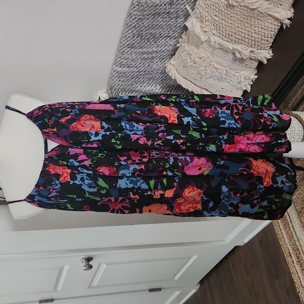 Thakoon Black Floral Spaghetti-Strap Dress Size Medium Women